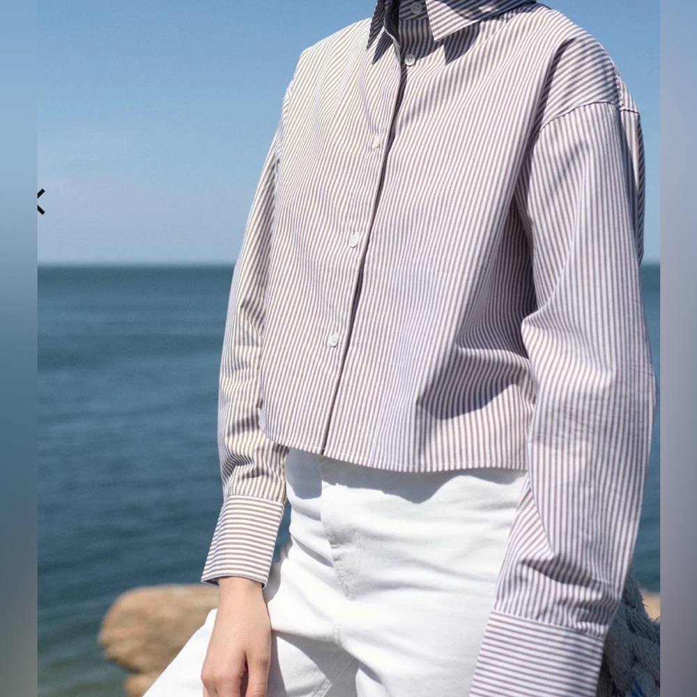 SOLD OUT NYC OVERSIZED THE CROPPED EVERYTHING SHIRT IN TRUFFLE MICRO STRIPE XS - Picture 3 of 10